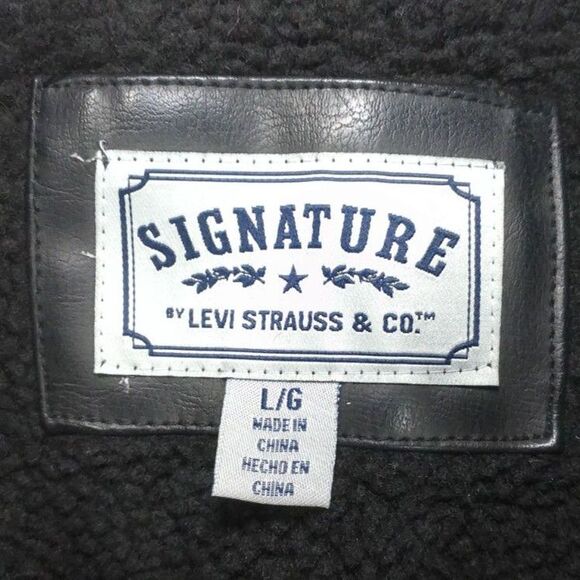 Signature Levi Strauss Faux Leather Heavy Hoodie Jacket, Sherpa Lined, Size L - Picture 9 of 9